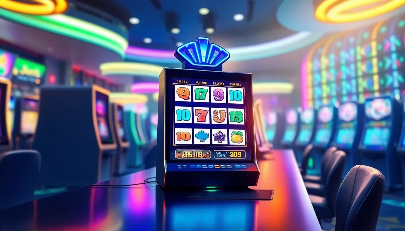 Mainkan QRIS108 Slot dengan desain modern dan pencahayaan yang enerjik di latar belakang