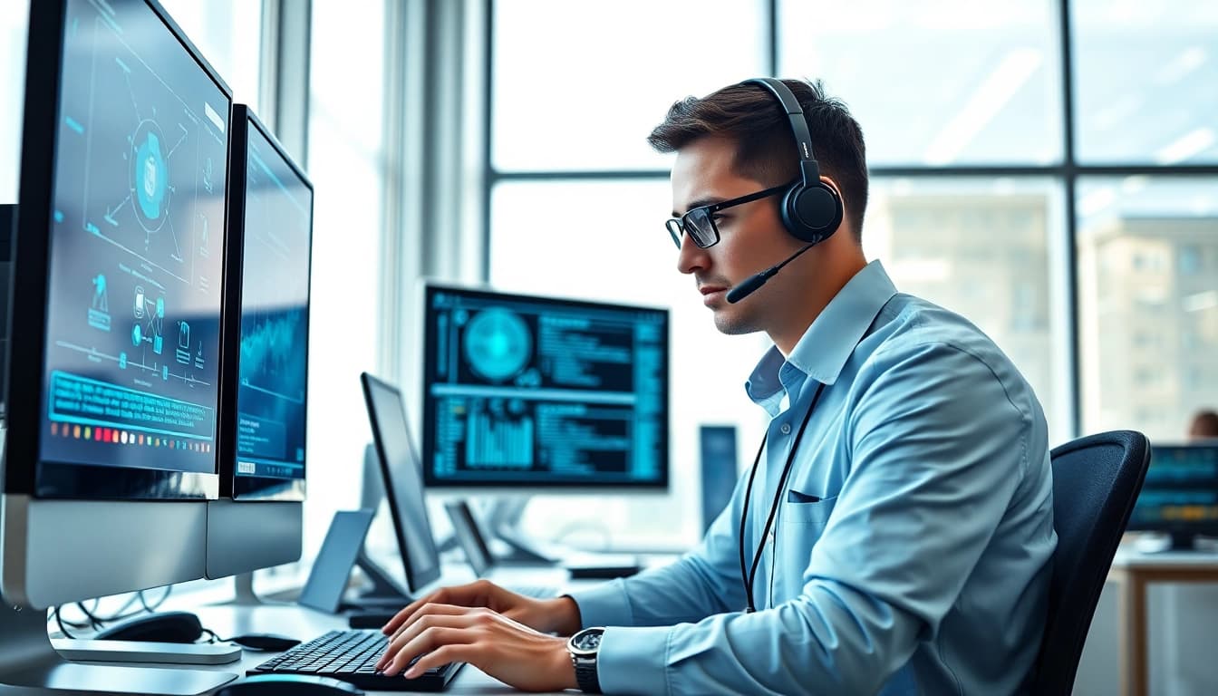 Providing computer it support in a modern office environment with a focus on technology.