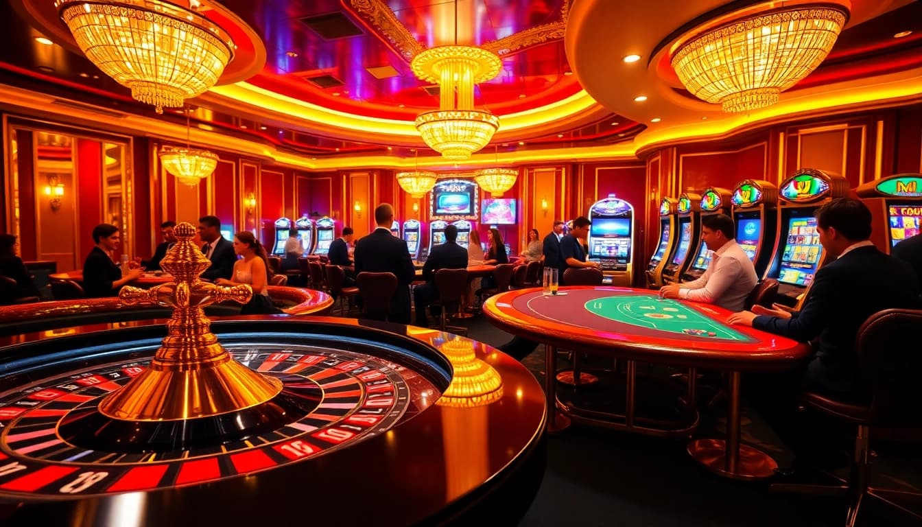 Cascading poker chips stack at a high-stakes table in a vibrant casino atmosphere at https://topclub.space/.