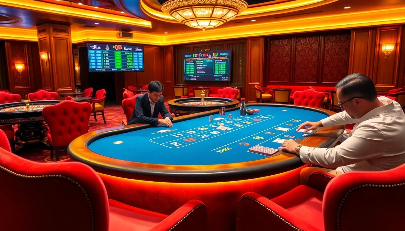 Aksi di meja bakarat yang menampilkan pemain togel sumo merencanakan taruhan mereka.