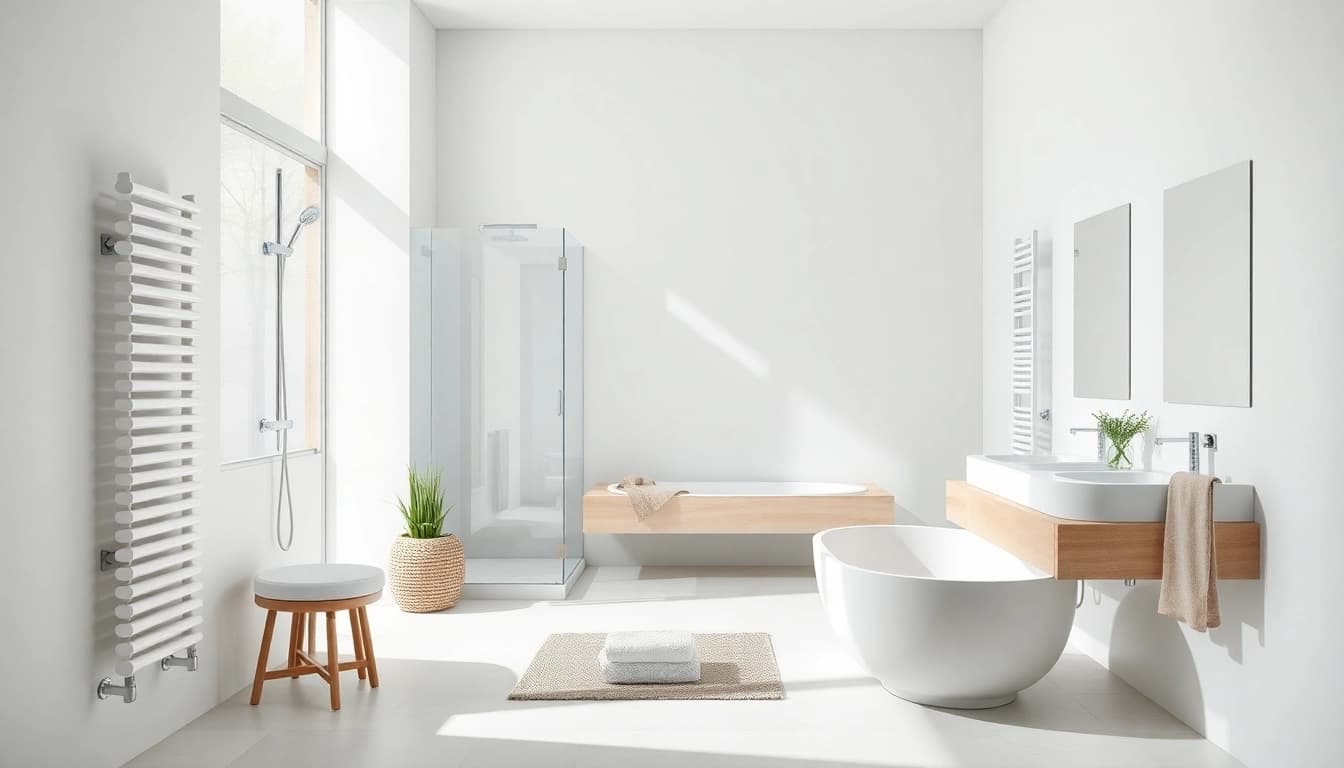 Sonni sanitär bietet elegante Badezimmermöbel und Duschpaneele in hellen, modernen Umgebungen an.