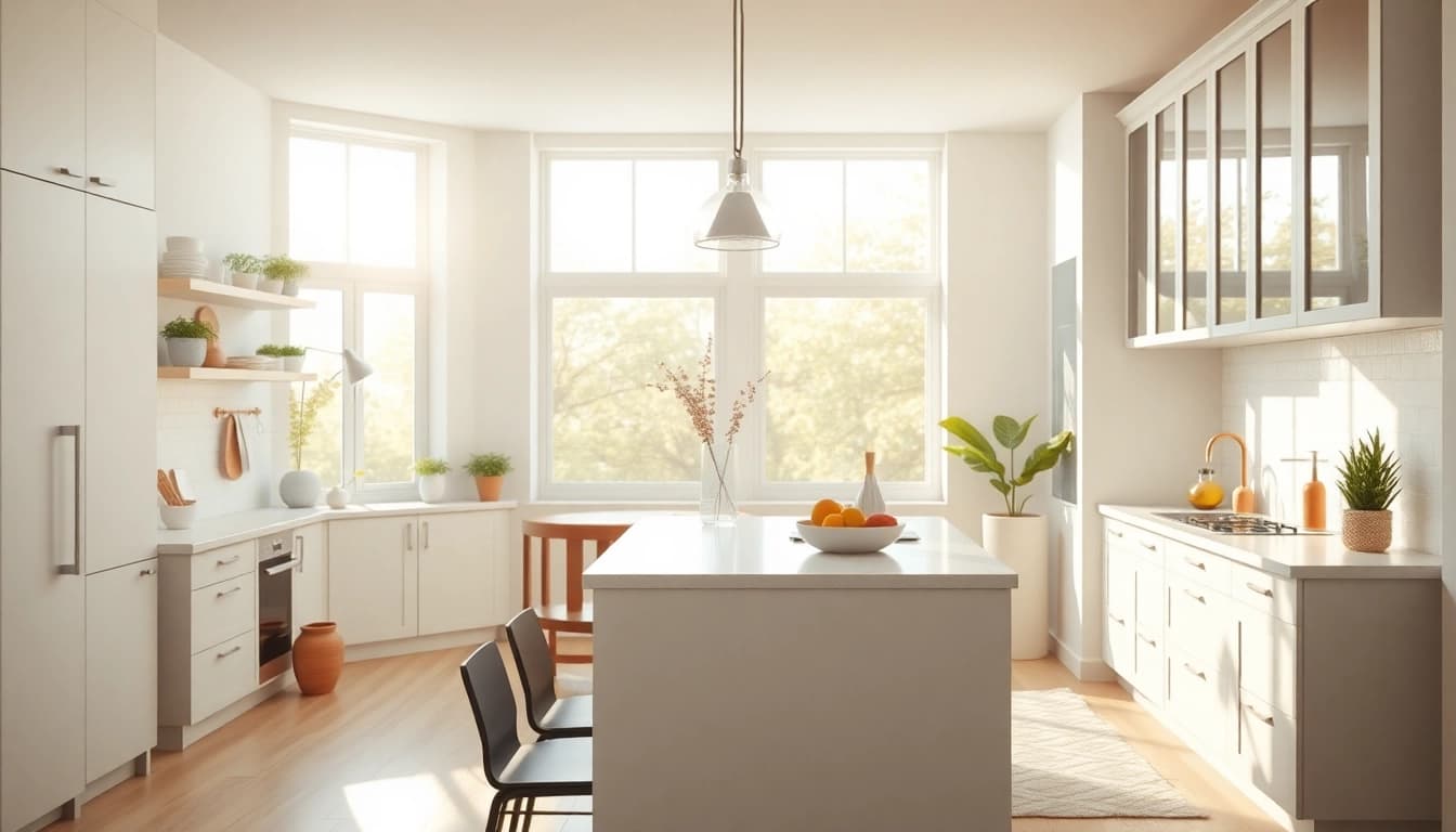 Freshly designed home renovation with a modern kitchen and relaxed dining area.