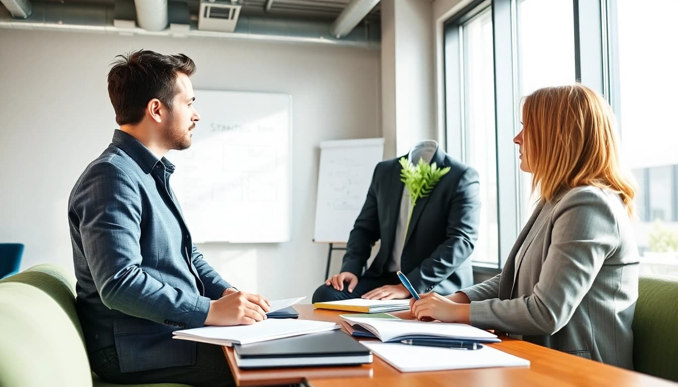 Engaging session with a business coach near me offering insights to a client.