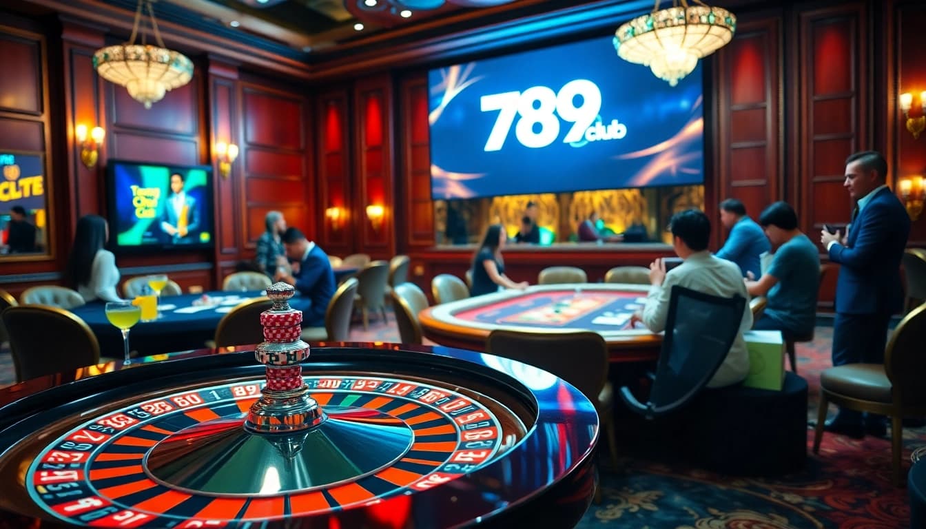 Exciting gameplay at trang chủ 789club, featuring luxury casino tables and vibrant poker chips.
