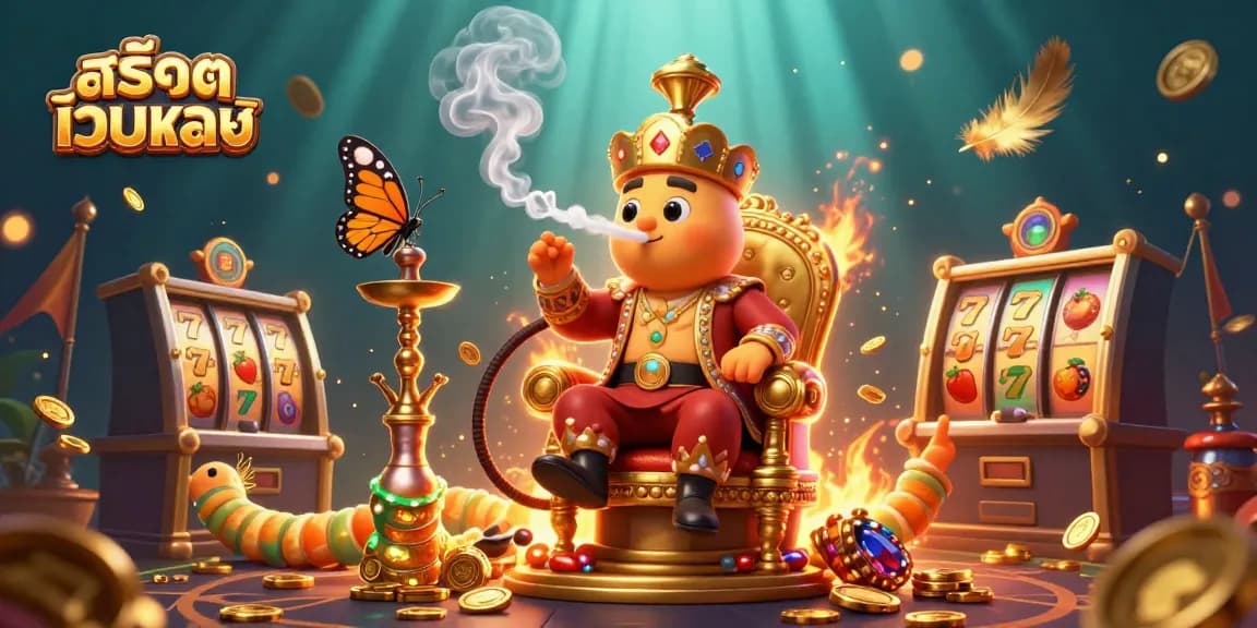 Experience the excitement of สล็อตเว็บตรง with a dynamic scene featuring a magical caterpillar in a Turkish sultan outfit.
