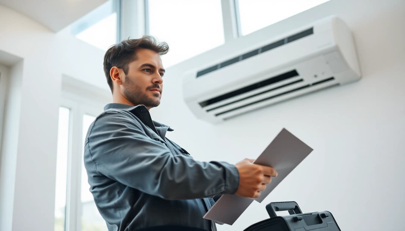 Find reliable american standard dealers near me in a modern setting, showcasing an HVAC technician at work.