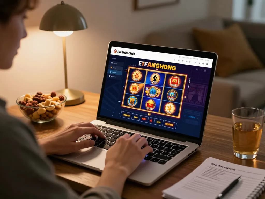 Nha cai Nohu90 player enjoying slot games at home with vibrant visuals and cozy atmosphere