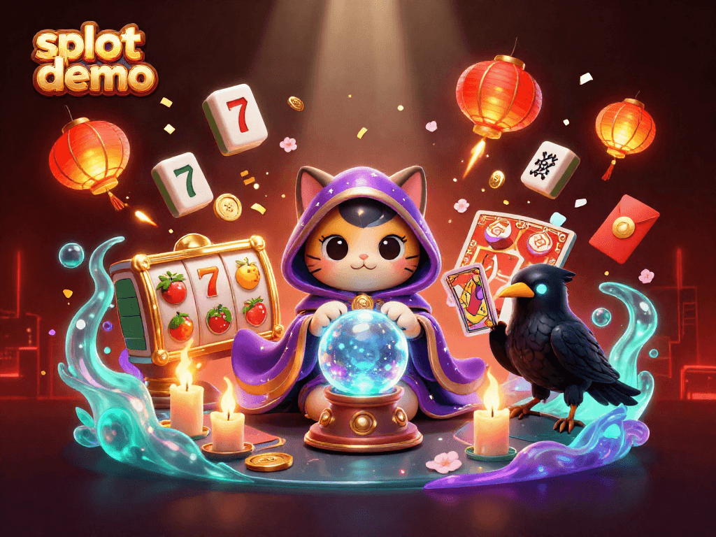 Experience the thrill of slot demo illustrated with mystical characters and vibrant casino elements.