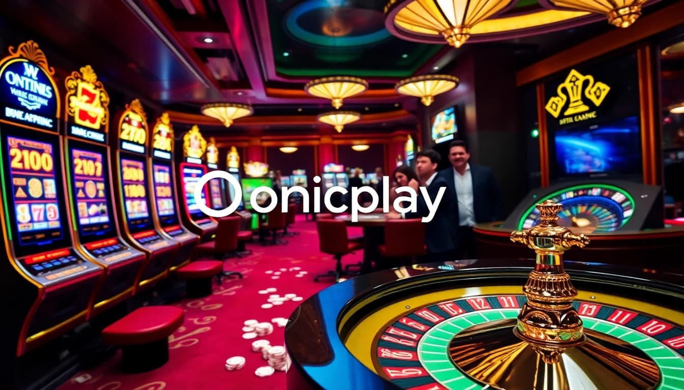 Players enjoying big wins at Onicplay slot machines in a vibrant casino setting.
