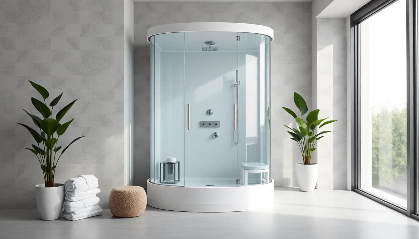 Duschkabine 90x90 in einem modernen Badezimmer, elegante Designs und beruhigende Farben.
