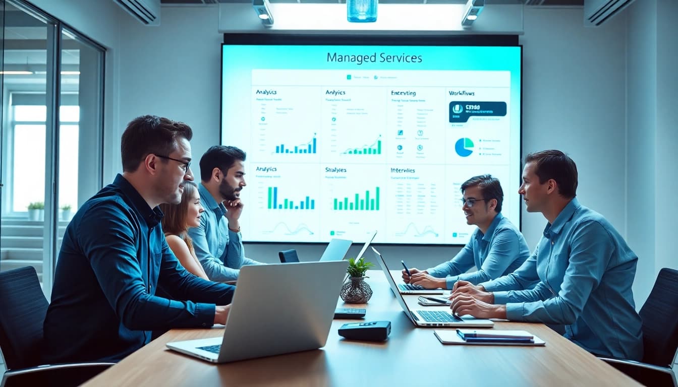 Showcase how Managed Services elevate team collaboration in a dynamic office environment.
