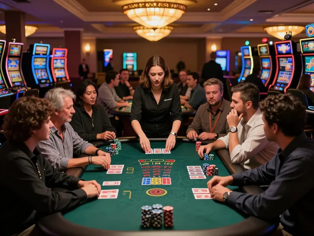 Players strategizing their bets at CM88 blackjack table in upscale casino