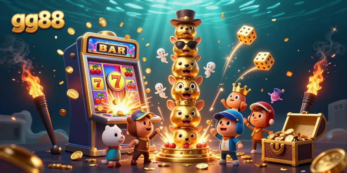Experience exciting jackpots at gg88 with vibrant casino elements and a dynamic illustration of casino games.