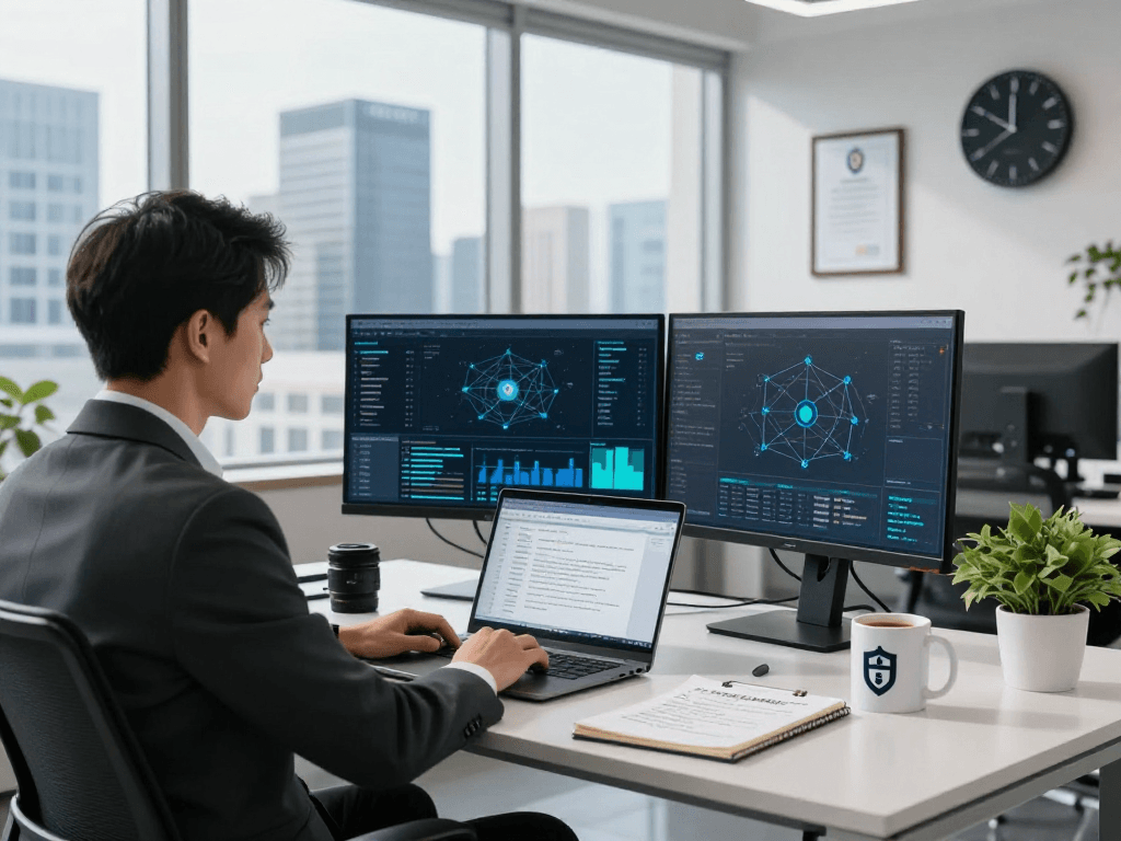 Daten- und IT-Sicherheit Dienstleistung durch IT-Experten in modernem Büro.
