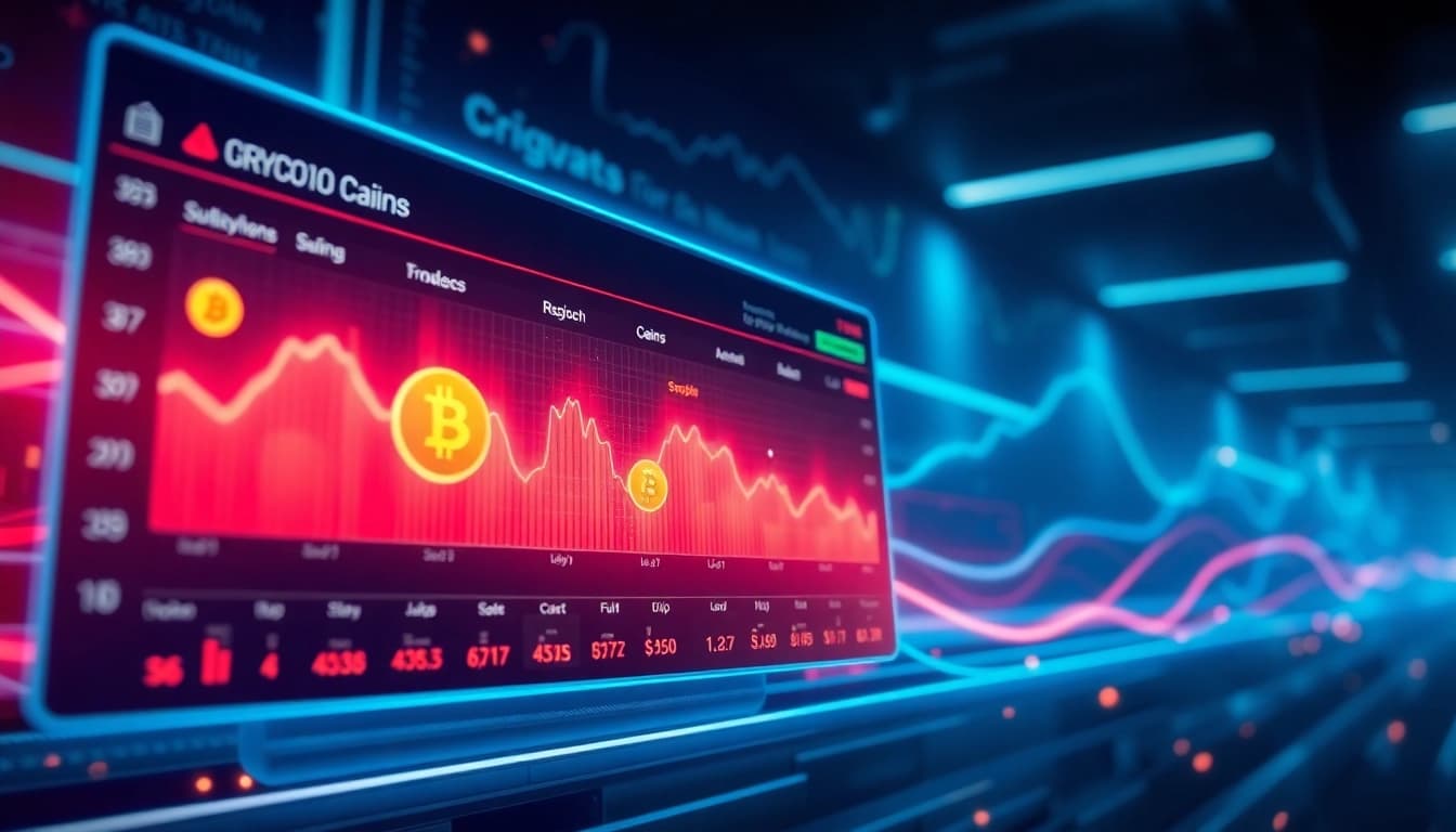 Discover trending coins listing with a sleek digital interface showcasing top cryptocurrencies.