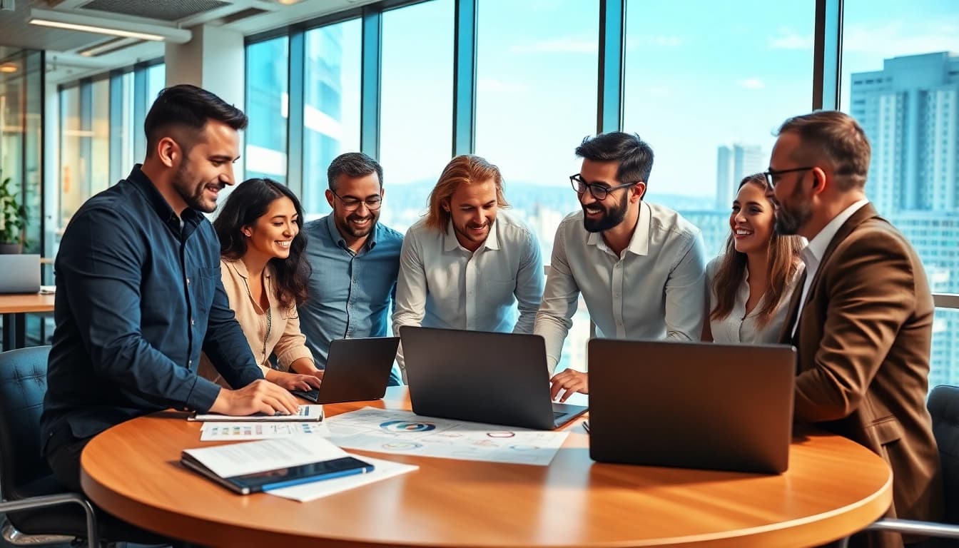 Plan marketing strategies at https://fhpts.com with a diverse team in a modern office.