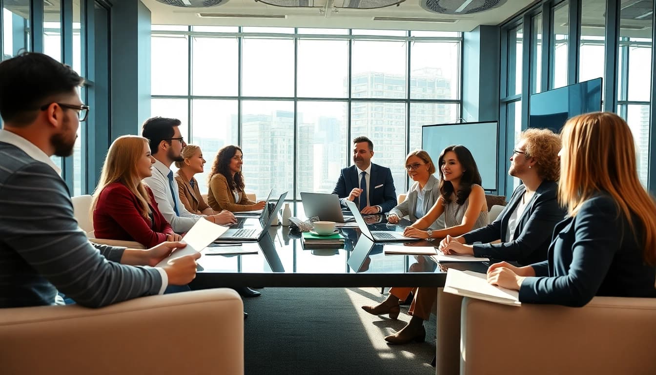Engaged participants in a business meeting showcasing modern collaboration and communication.