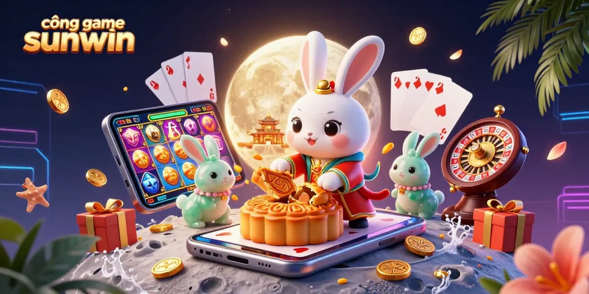 Experience the excitement of cổng game sunwin with a magical moon rabbit scene and casino elements!