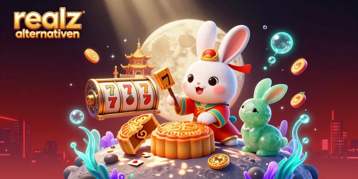 Im Spiel Spaß haben mit den Realz Casino Alternativen – an einem festlichen Ort mit einem Mondenhasen.