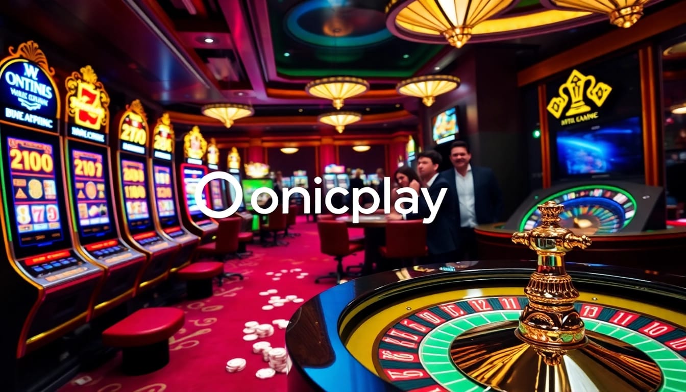 Players enjoying big wins at Onicplay slot machines in a vibrant casino setting.