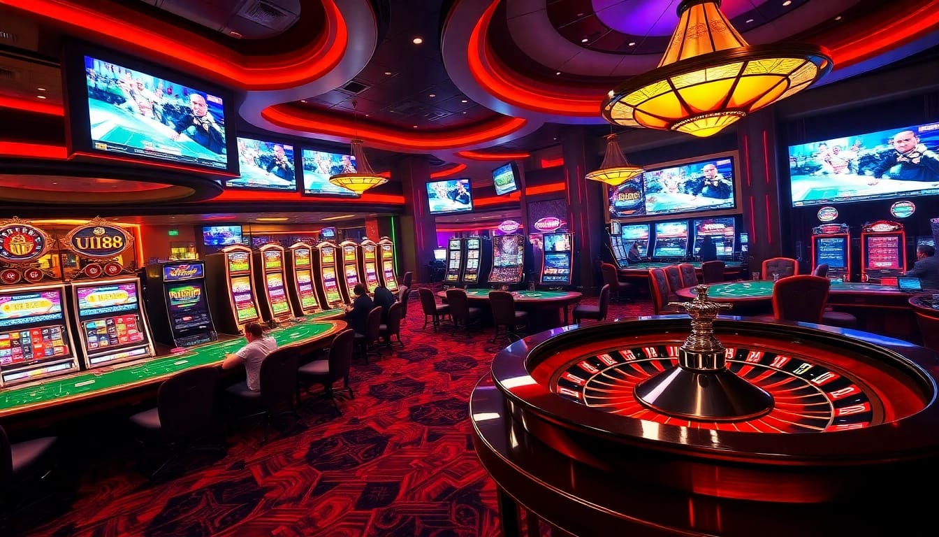 Players enjoying poker and blackjack at UU88 online casino showcasing vibrant gaming atmosphere.