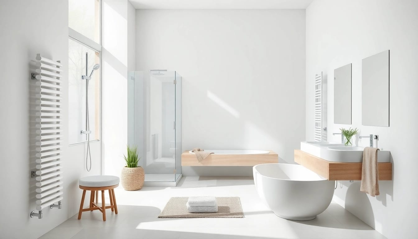Sonni sanitär bietet elegante Badezimmermöbel und Duschpaneele in hellen, modernen Umgebungen an.