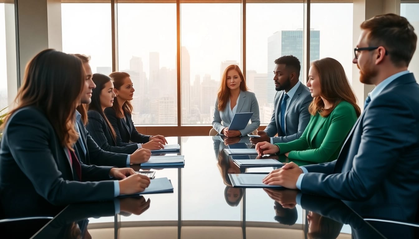 Engaging legal consultation at https://www.turnpikelaw.com with diverse attorneys in a modern office.