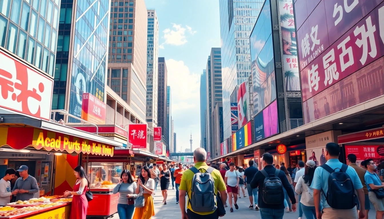 Capture the excitement of travel with https://travelvixta.com in a vibrant city scene.