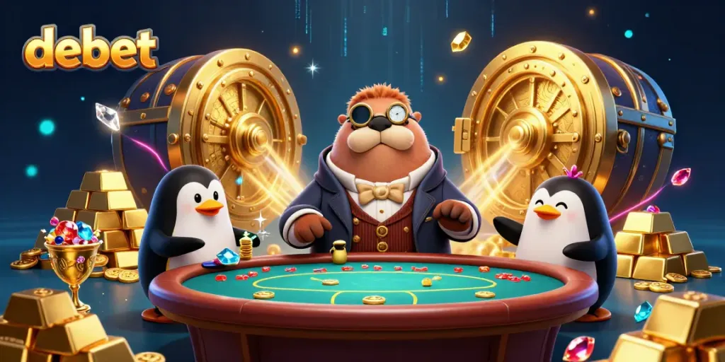 Engage in thrilling underwater poker with debet's charming walrus, penguin dealer, and bluffing pufferfish.