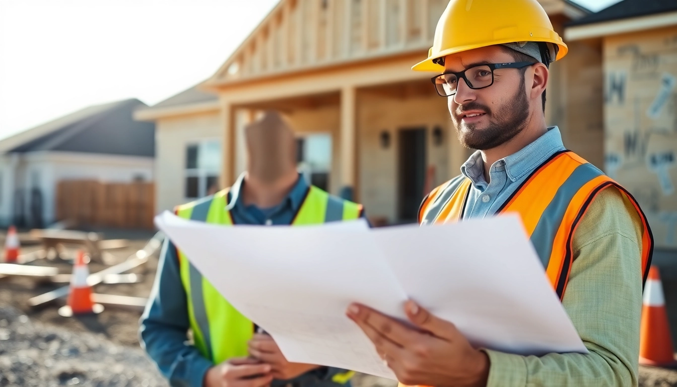 New Jersey General Contractor reviewing plans at a residential construction site