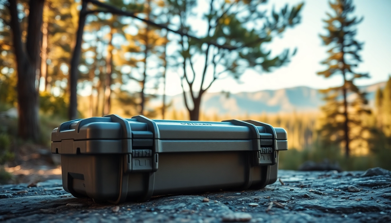 Showcase of a pelican rifle case with unique locking features against a natural backdrop.