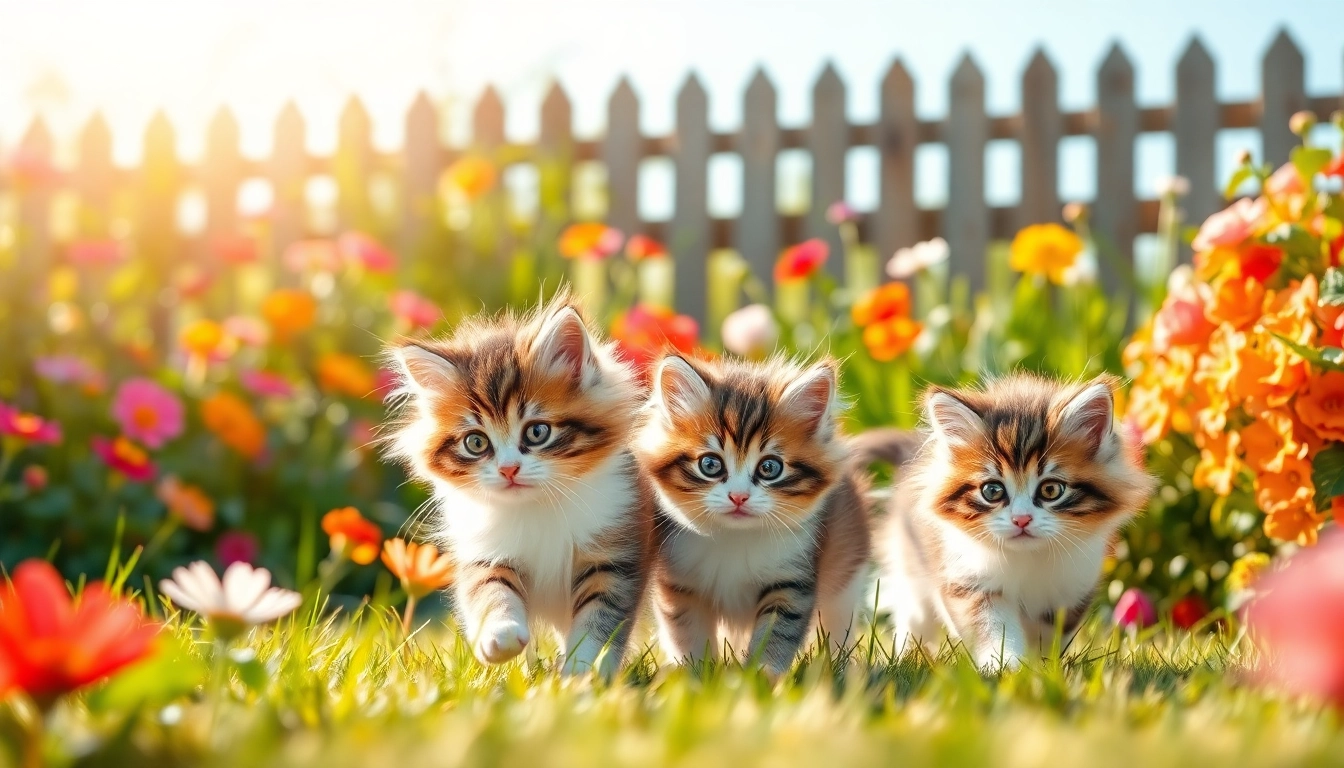 Maine Coon kittens for sale California playing in a beautiful garden filled with flowers.
