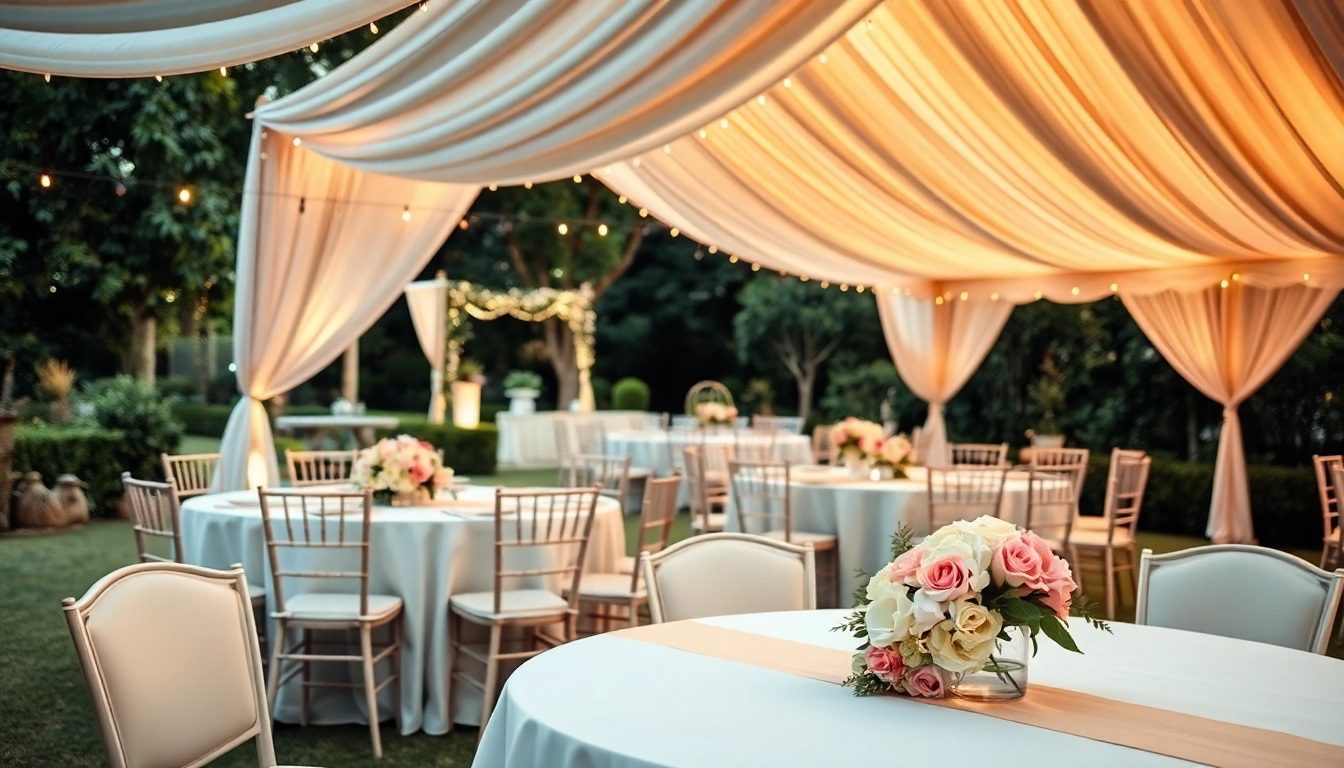 Rent Wedding Tent Chair & Table Rentals for a charming outdoor wedding setup with elegant decor.