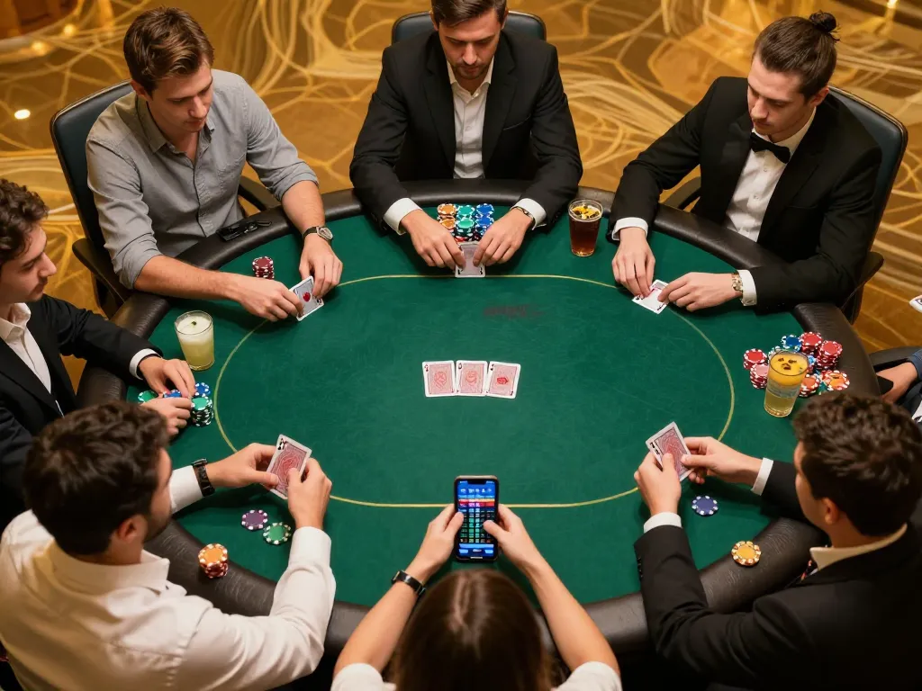 Players engaging in a strategic poker game while accessing hidden wiki 2026 links on their smartphones.
