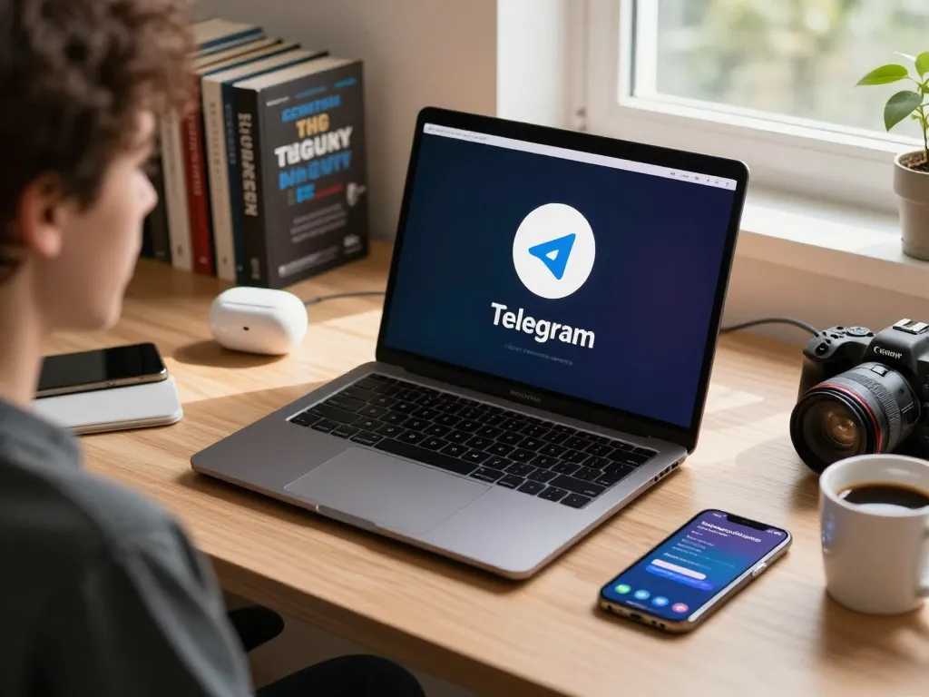 Enhance your Telegram 下载 experience on macOS with a sleek workspace setup and engaging interface.