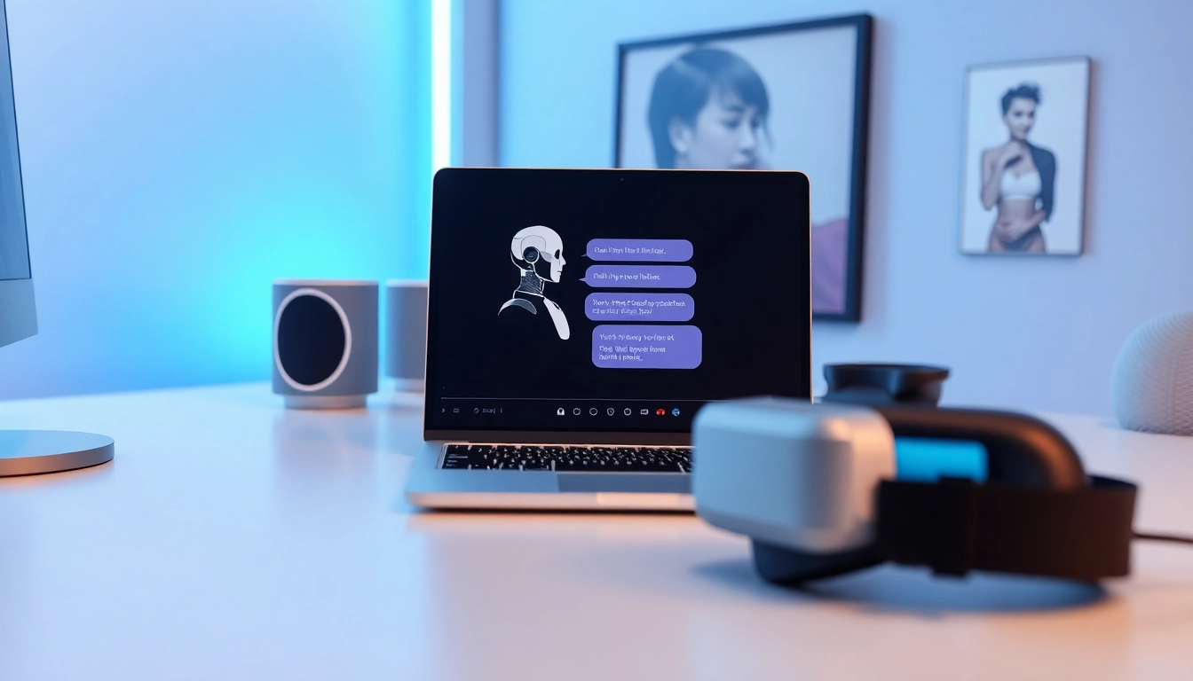 An interactive nsfw ai chatbot interface displayed on a laptop screen in a modern workspace.