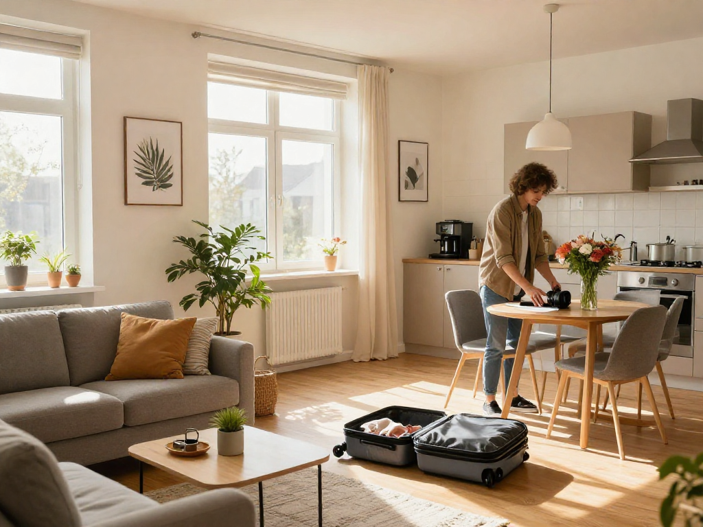 Monteurzimmer mieten Hannover - Gemütliche, modern eingerichtete Wohnung in Hannover mit sonnigem Wohnzimmer und Vorbereitungen für den Aufenthalt.