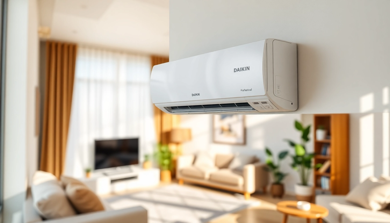 Efficient Daikin mini split ac unit seamlessly integrated into a modern living room setup.