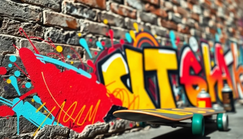 Explore stunning graffiti wall art captured with vibrant colors and intricate patterns on a brick wall.