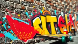 Explore stunning graffiti wall art captured with vibrant colors and intricate patterns on a brick wall.