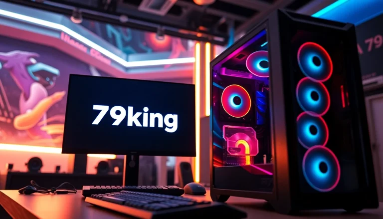 Showcasing an interactive gaming setup featuring 79king in a vibrant atmosphere with RGB lighting.