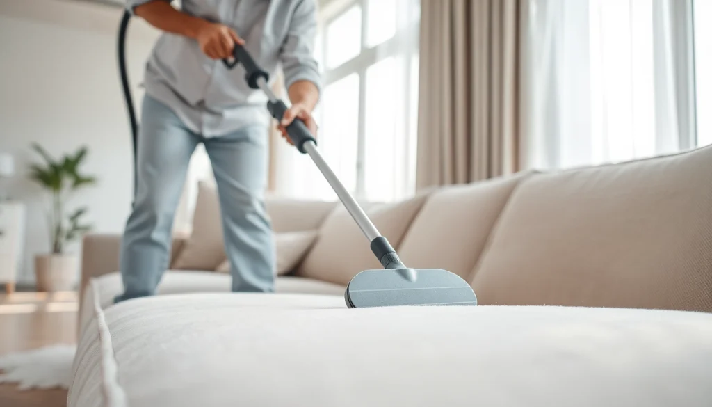 Experience expert sofa cleaning Dubai service with a professional technician deep cleaning upholstery.