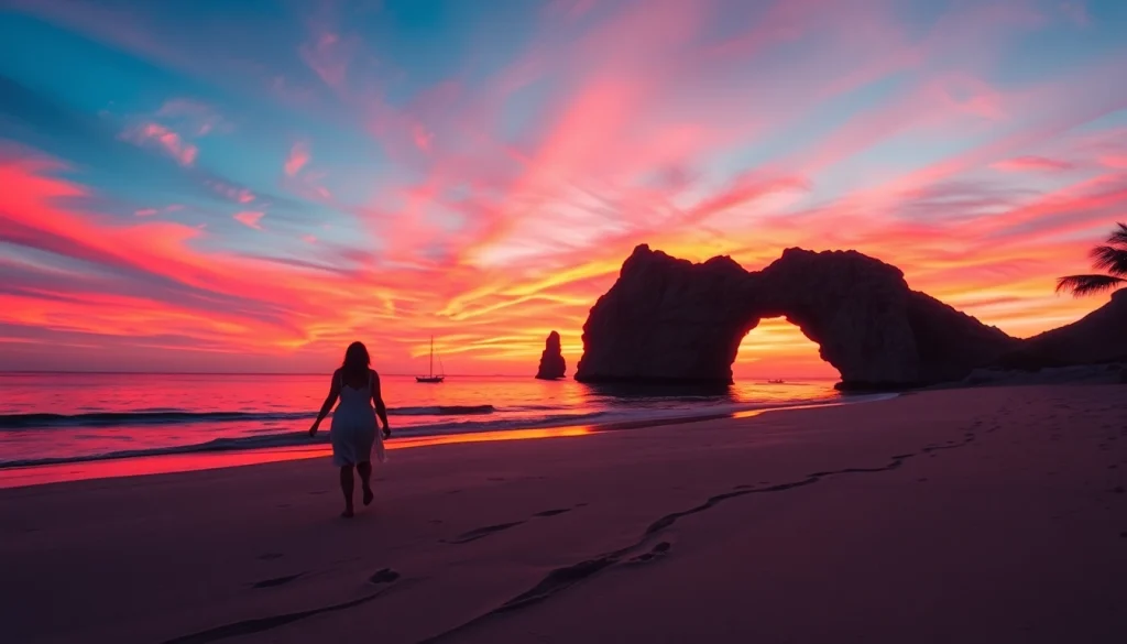 Couple enjoying Cabo San Lucas travel at sunset along a beautiful beach.