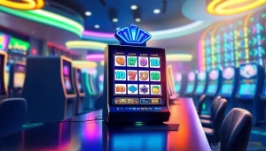 Mainkan QRIS108 Slot dengan desain modern dan pencahayaan yang enerjik di latar belakang