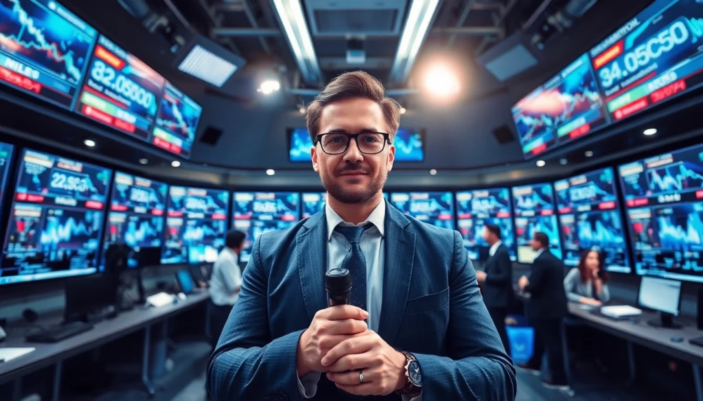 Engage with the latest business news updates while capturing the essence of a bustling newsroom.