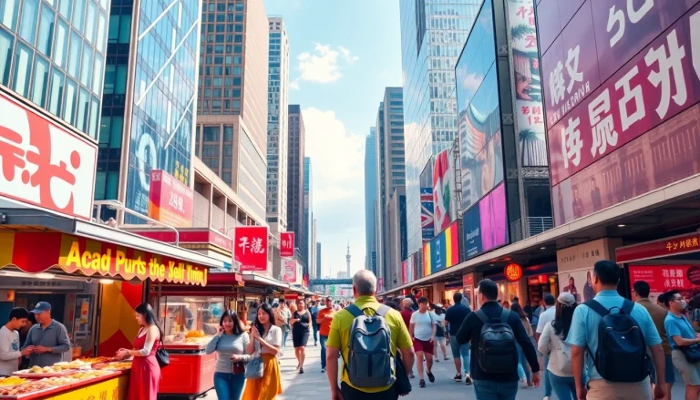 Capture the excitement of travel with https://travelvixta.com in a vibrant city scene.