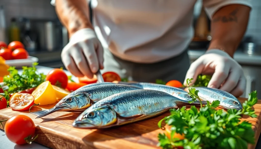 Disfruta omega 3 sardianas frescas preparadas con vegetales coloridos y hierbas.