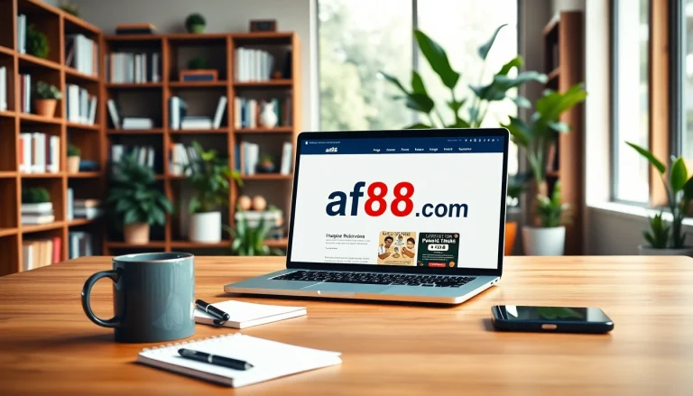 View of a professional workspace with af88 com website displayed, emphasizing productivity and modern design.