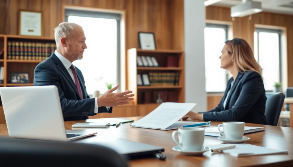 Consultation at https://www.ihavealawsuit.com about legal matters with a lawyer in an office.