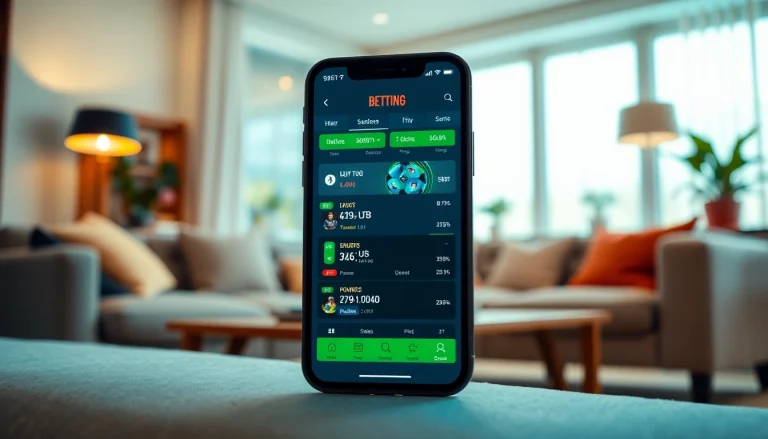 Showcase of the best sports betting apps in India with dynamic mobile interface in a cozy setting.